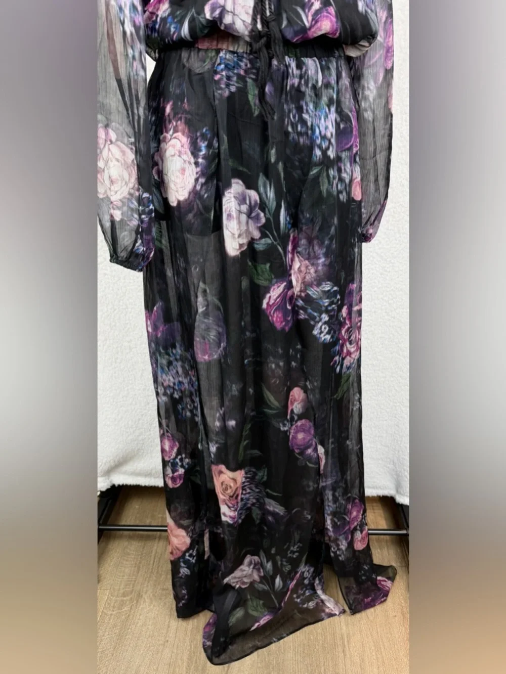 (NWT) THE JETSET DIARIES • Black/Multi Floral Peony Semi-Sheer Maxi Dress, L - Picture 8 of 14